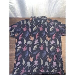 Fabletics 24-7 Polo Shirt Men's XXL Navy Blue Floral Leaf Pattern Cotton Modal